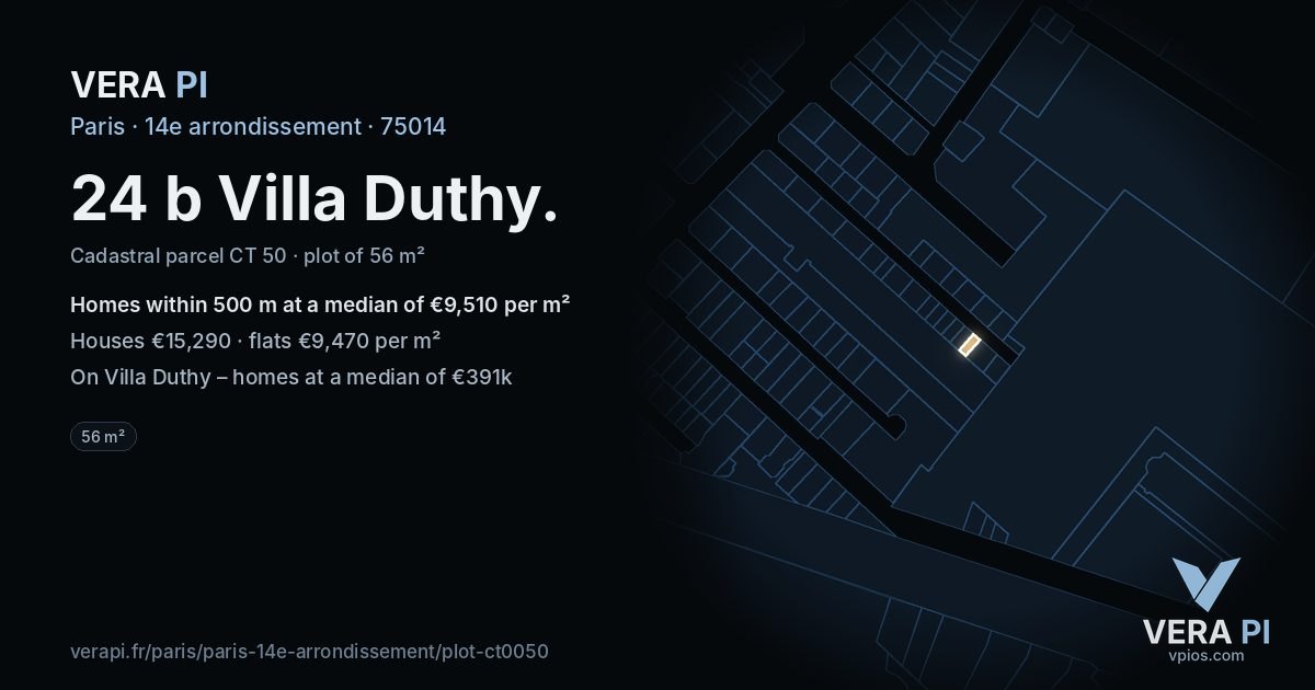 24 b Villa Duthy, 14e arrondissement at night – the plot lit, the parcels around coloured by the prices near them