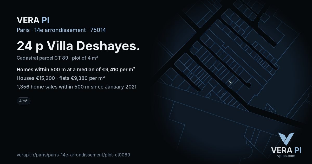 24 p Villa Deshayes, 14e arrondissement at night – the plot lit, the parcels around coloured by the prices near them
