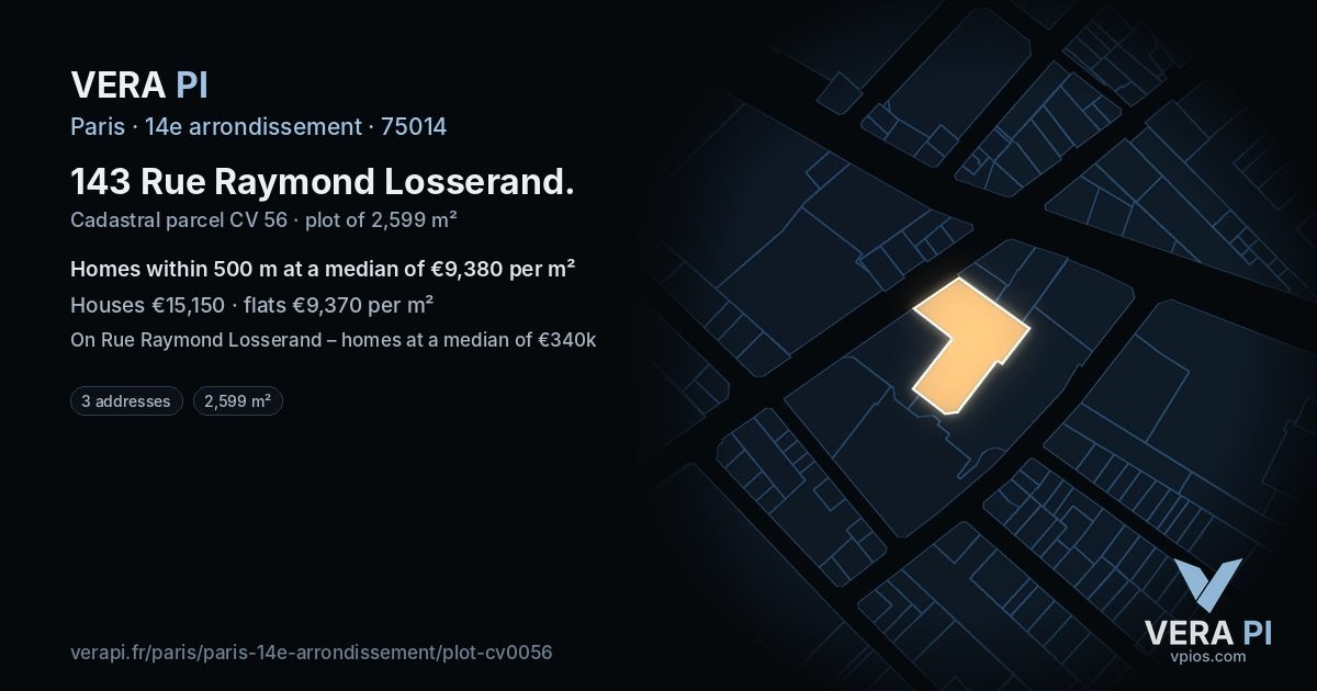 143 Rue Raymond Losserand, 14e arrondissement at night – the plot lit, the parcels around coloured by the prices near them