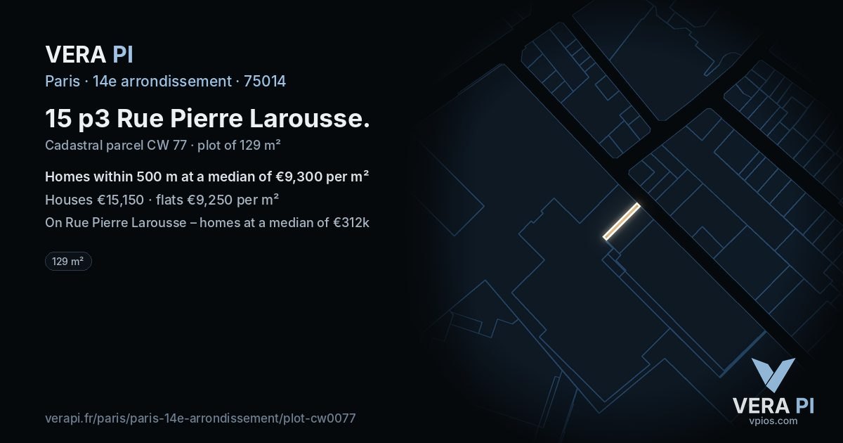 15 p3 Rue Pierre Larousse, 14e arrondissement at night – the plot lit, the parcels around coloured by the prices near them