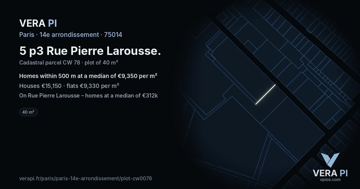 5 p3 Rue Pierre Larousse, 14e arrondissement at night – the plot lit, the parcels around coloured by the prices near them