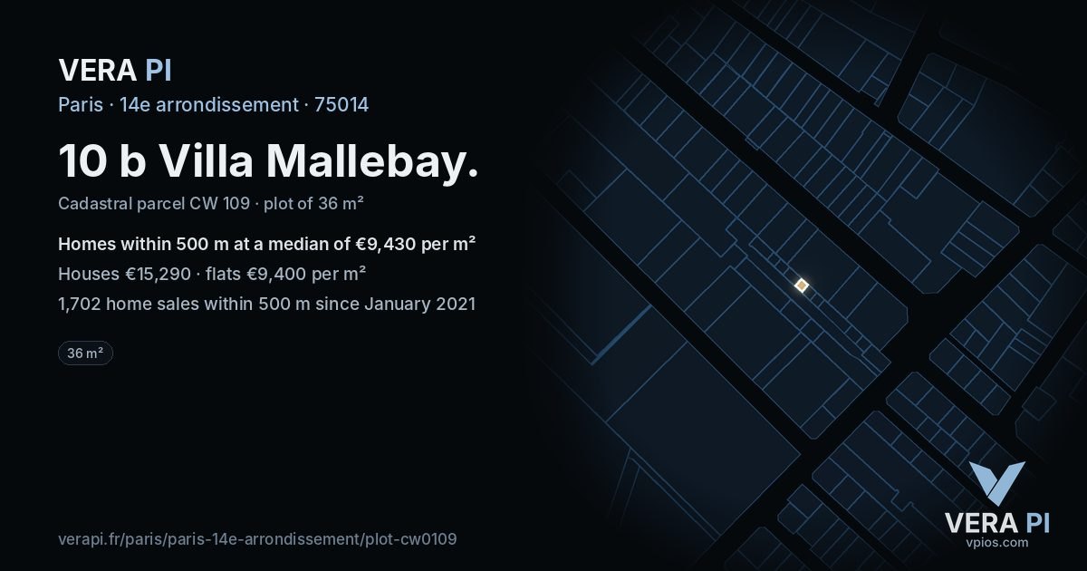 10 b Villa Mallebay, 14e arrondissement at night – the plot lit, the parcels around coloured by the prices near them
