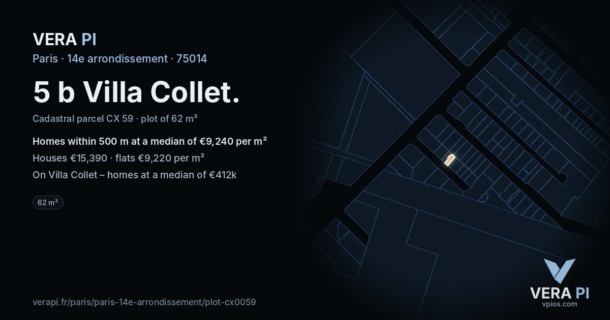 5 b Villa Collet, 14e arrondissement at night – the plot lit, the parcels around coloured by the prices near them