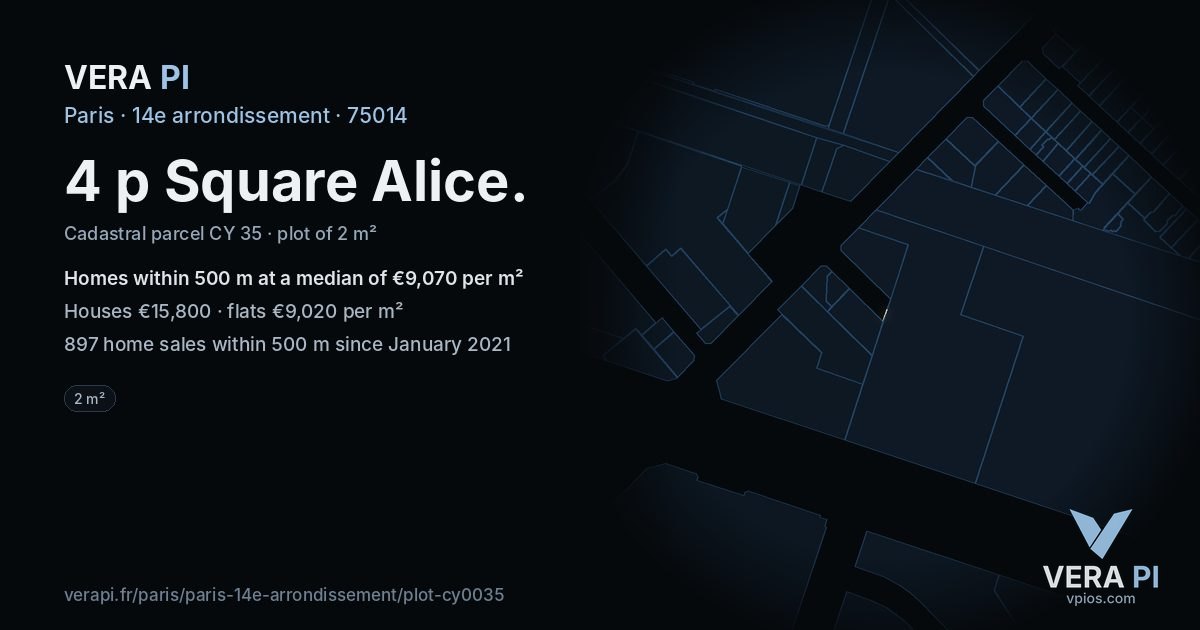 4 p Square Alice, 14e arrondissement at night – the plot lit, the parcels around coloured by the prices near them