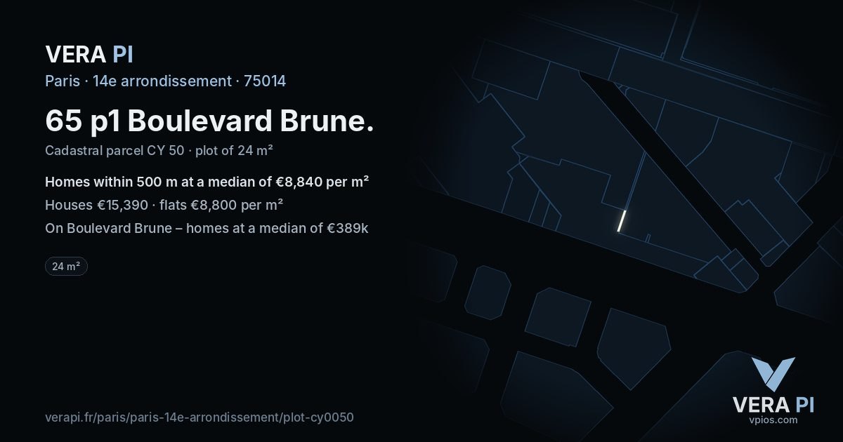 65 p1 Boulevard Brune, 14e arrondissement at night – the plot lit, the parcels around coloured by the prices near them