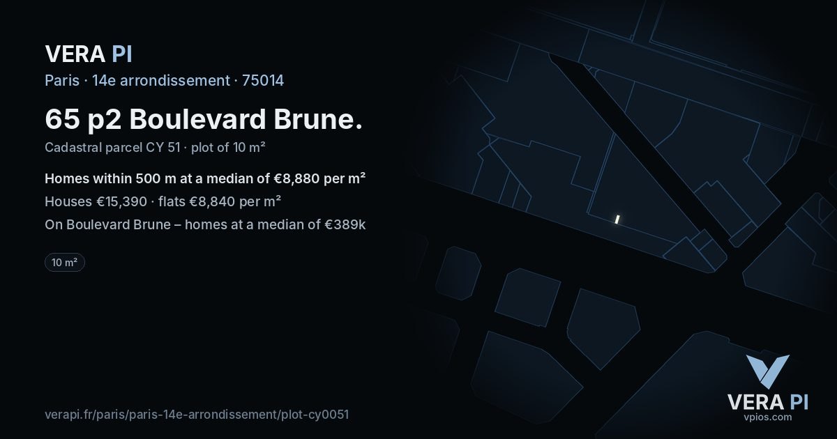 65 p2 Boulevard Brune, 14e arrondissement at night – the plot lit, the parcels around coloured by the prices near them