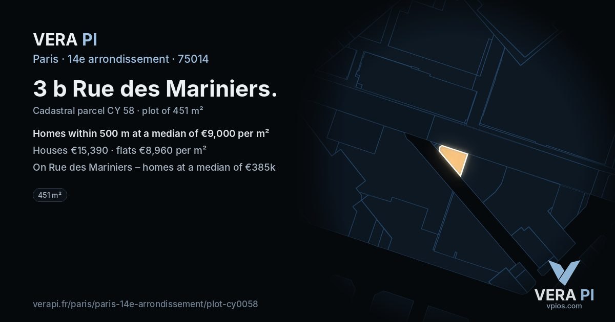 3 b Rue des Mariniers, 14e arrondissement at night – the plot lit, the parcels around coloured by the prices near them
