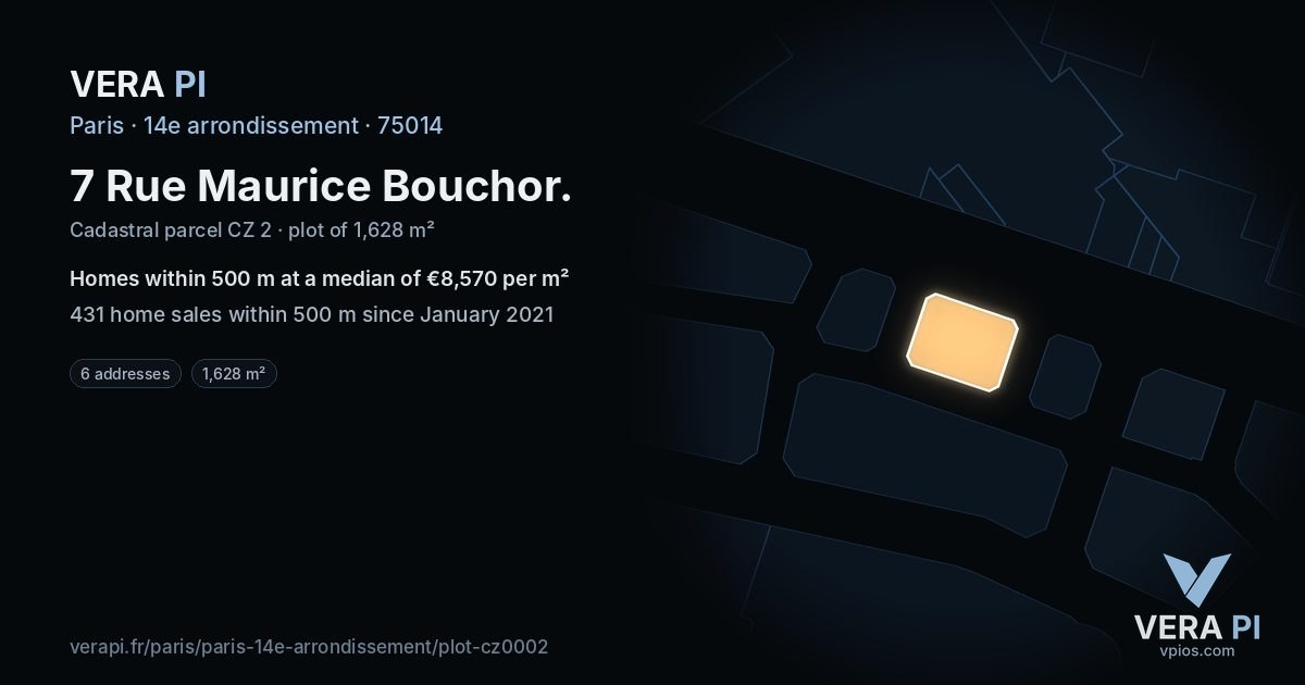 7 Rue Maurice Bouchor, 14e arrondissement at night – the plot lit, the parcels around coloured by the prices near them