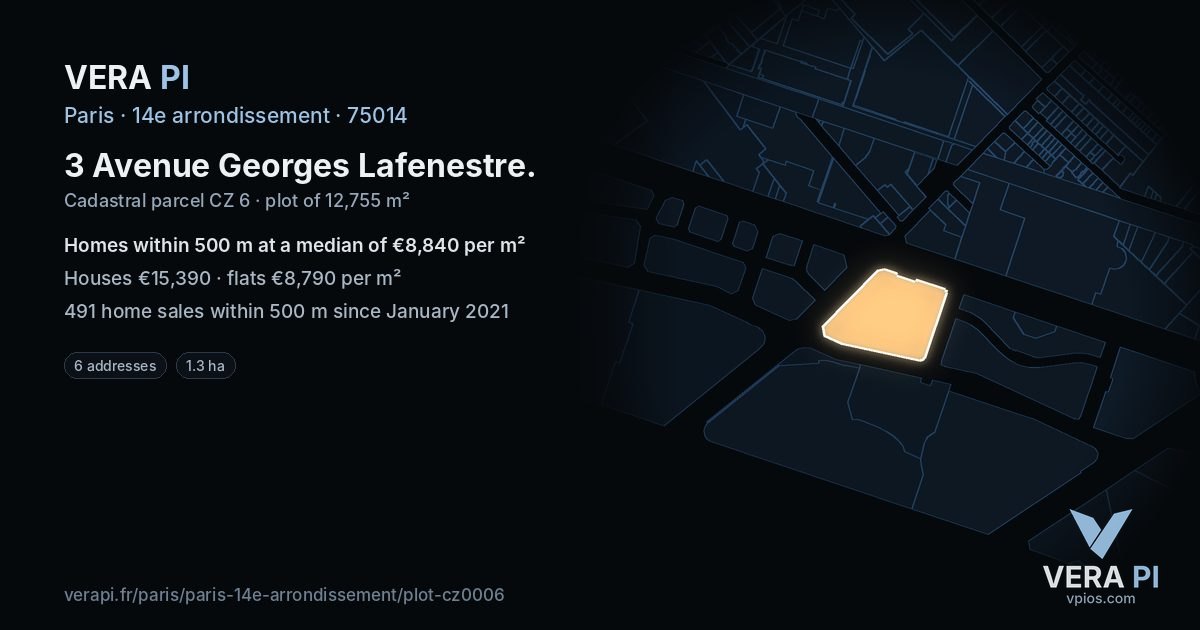 3 Avenue Georges Lafenestre, 14e arrondissement at night – the plot lit, the parcels around coloured by the prices near them