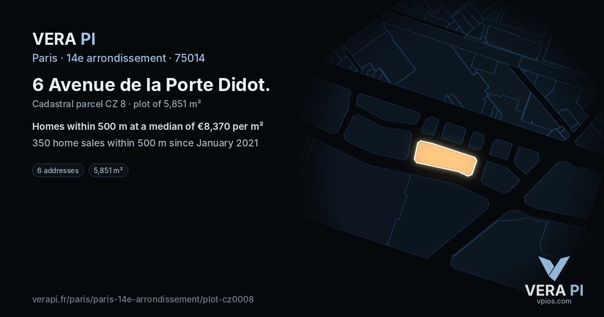 6 Avenue de la Porte Didot, 14e arrondissement at night – the plot lit, the parcels around coloured by the prices near them