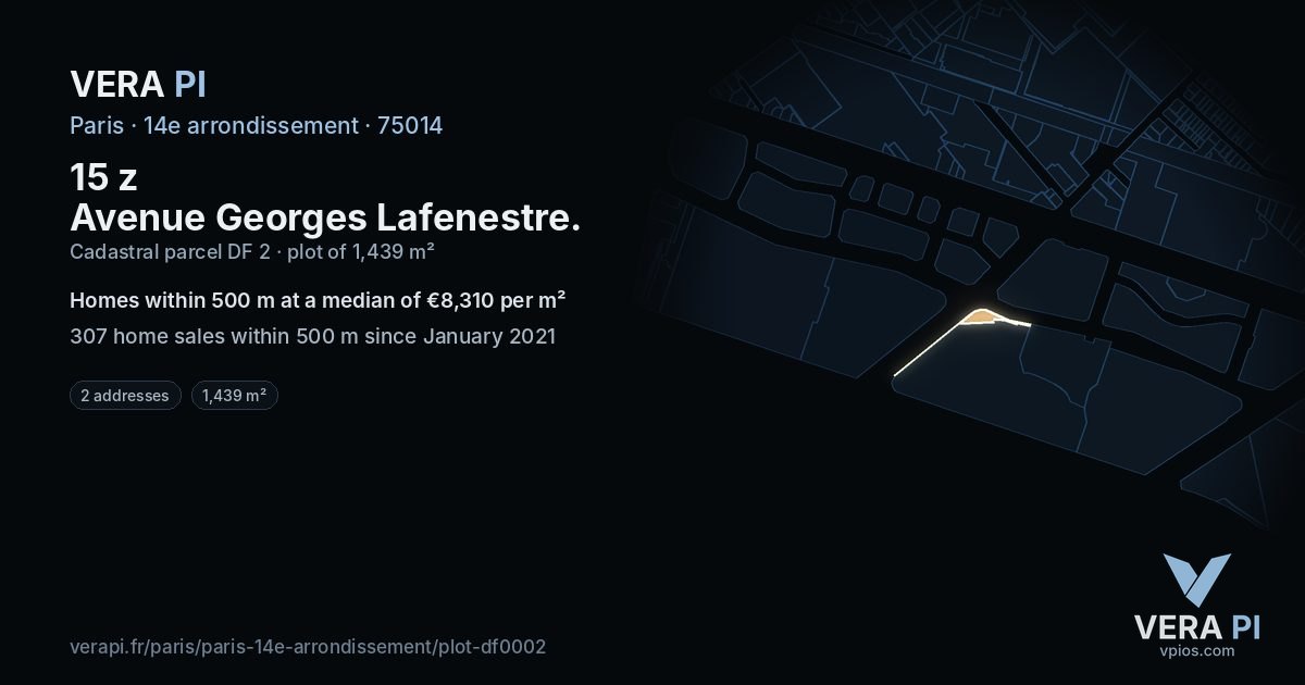 15 z Avenue Georges Lafenestre, 14e arrondissement at night – the plot lit, the parcels around coloured by the prices near them