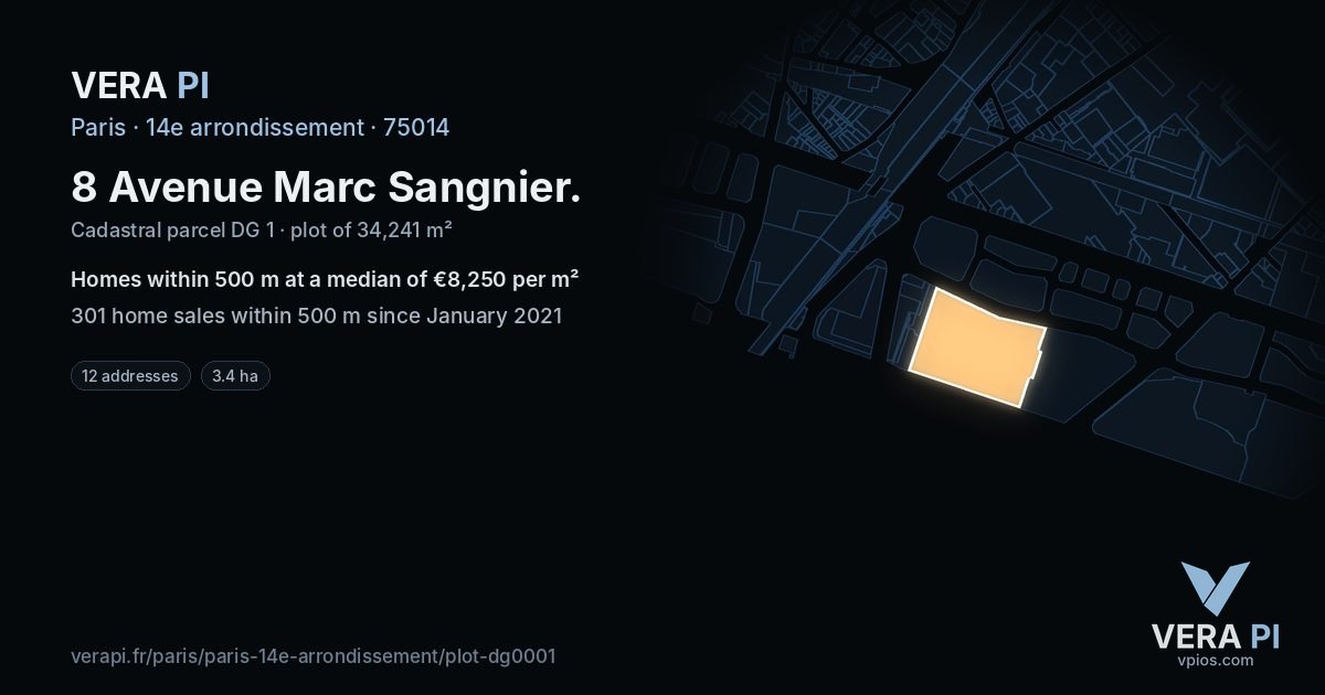8 Avenue Marc Sangnier, 14e arrondissement at night – the plot lit, the parcels around coloured by the prices near them