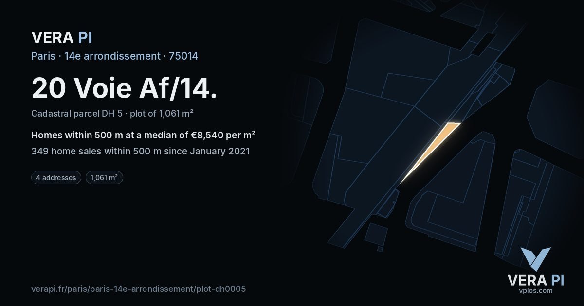 20 Voie Af/14, 14e arrondissement at night – the plot lit, the parcels around coloured by the prices near them