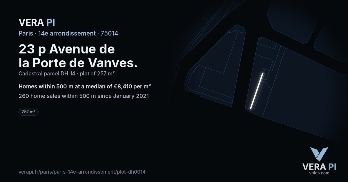 23 p Avenue de la Porte de Vanves, 14e arrondissement at night – the plot lit, the parcels around coloured by the prices near them