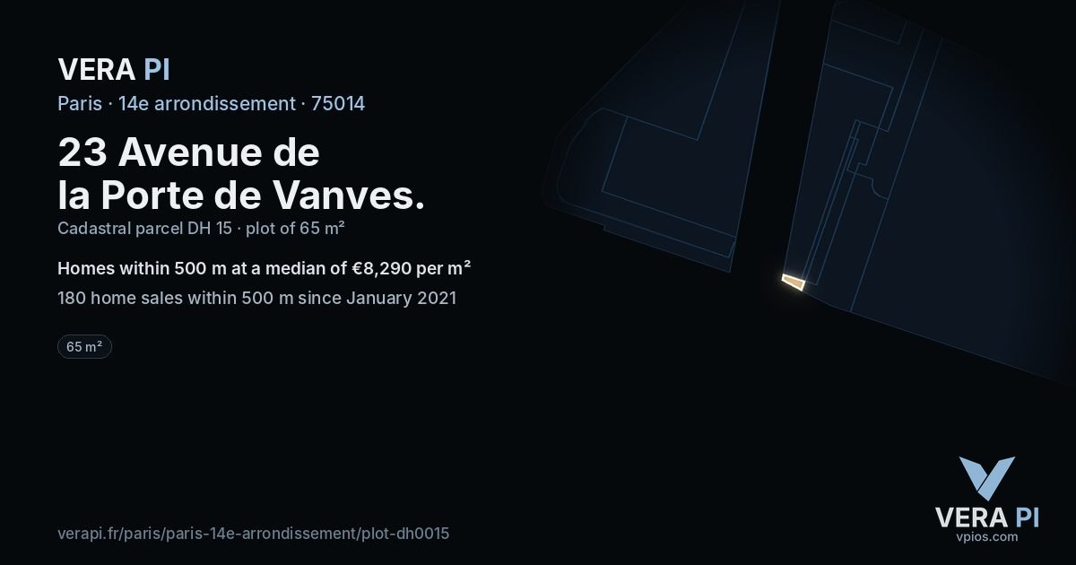23 Avenue de la Porte de Vanves, 14e arrondissement at night – the plot lit, the parcels around coloured by the prices near them