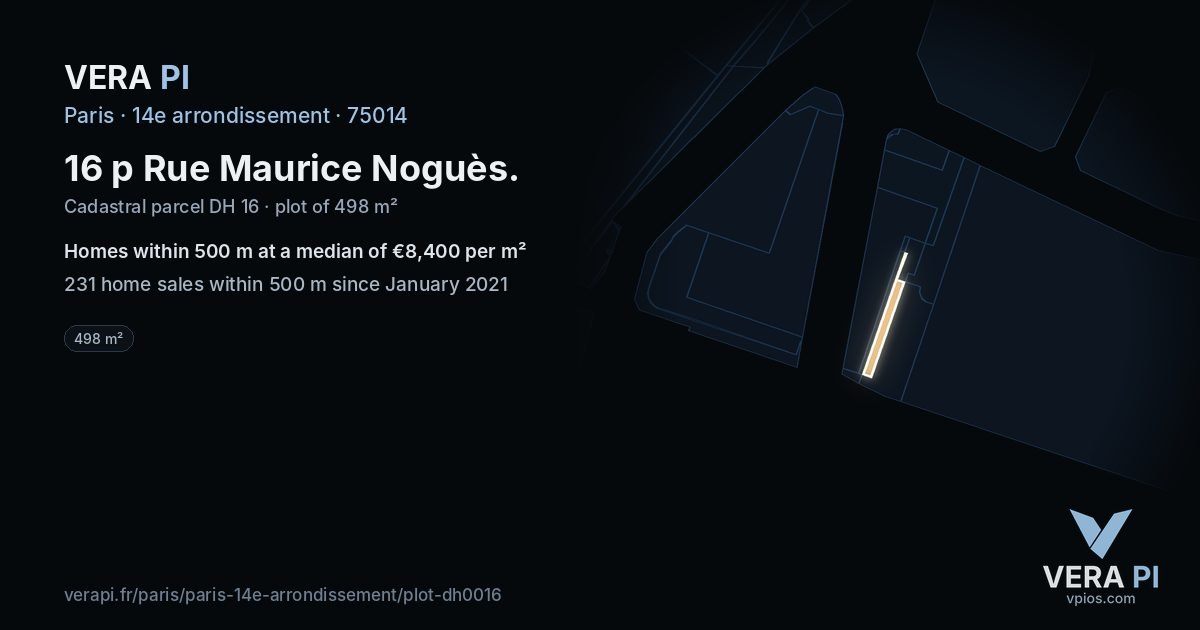 16 p Rue Maurice Noguès, 14e arrondissement at night – the plot lit, the parcels around coloured by the prices near them