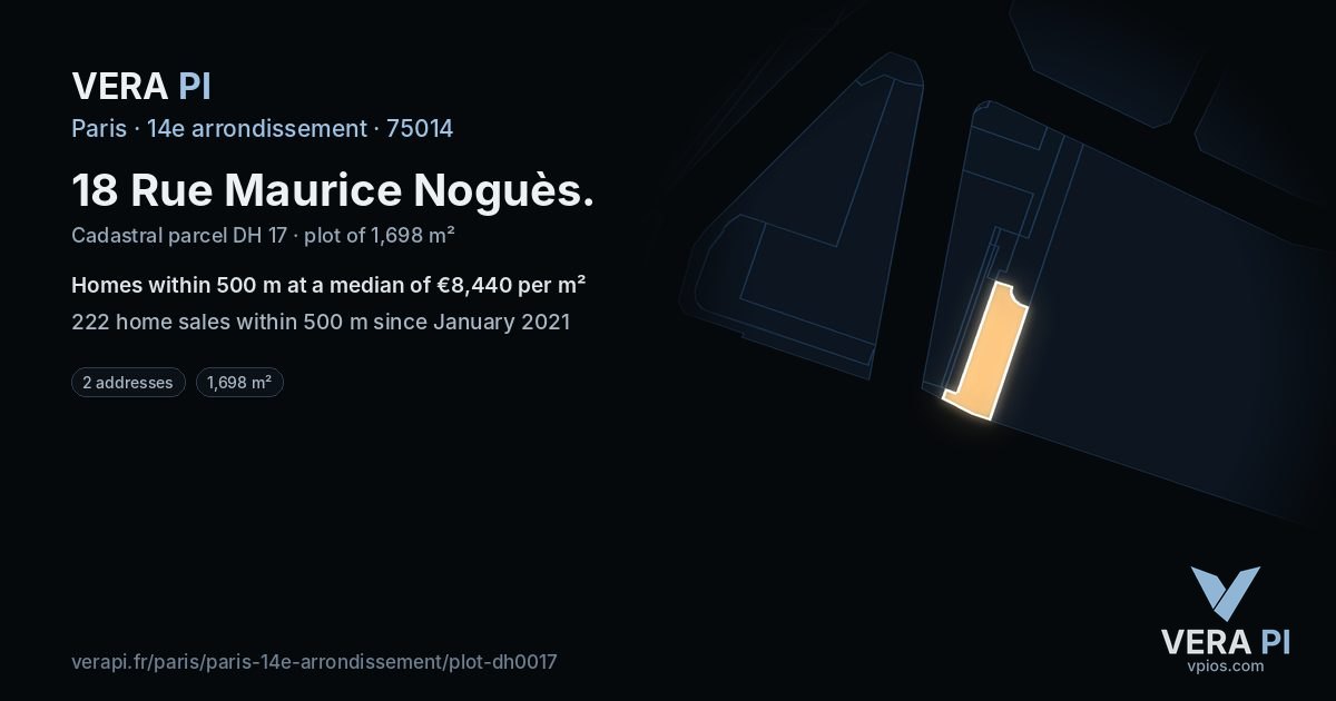 18 Rue Maurice Noguès, 14e arrondissement at night – the plot lit, the parcels around coloured by the prices near them