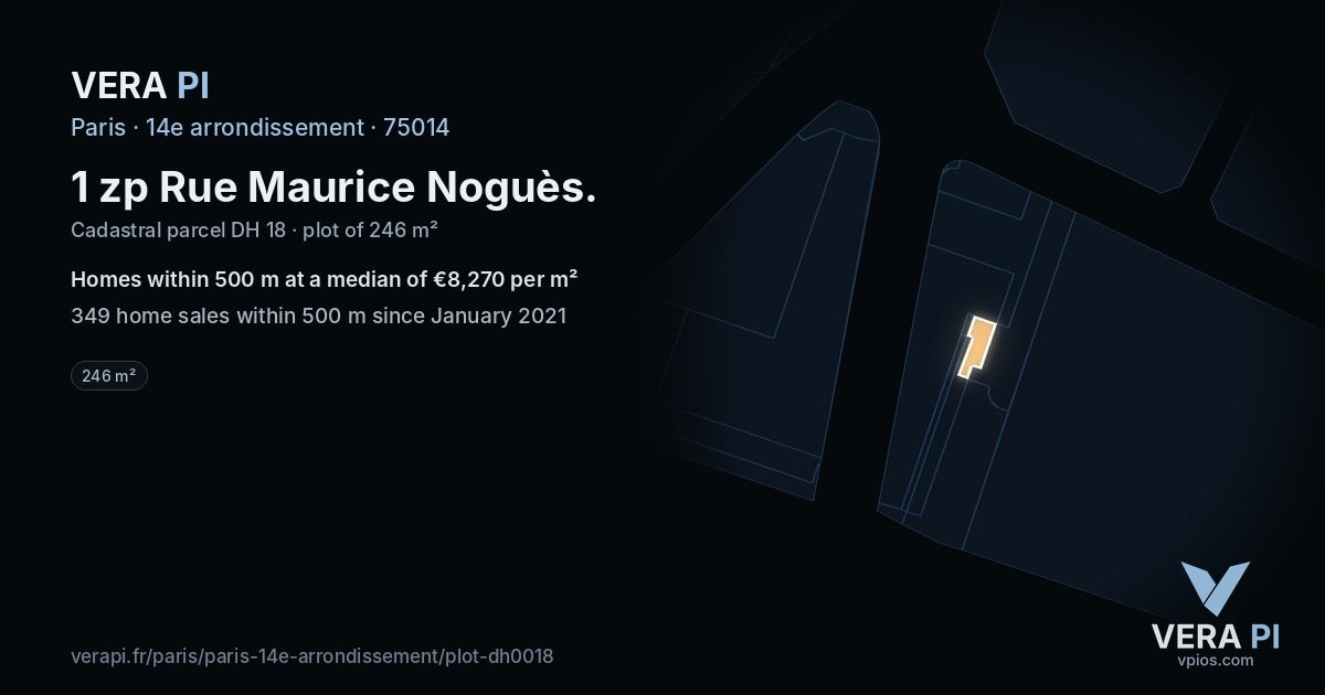 1 zp Rue Maurice Noguès, 14e arrondissement at night – the plot lit, the parcels around coloured by the prices near them