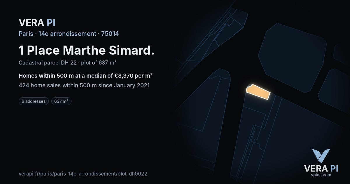 1 Place Marthe Simard, 14e arrondissement at night – the plot lit, the parcels around coloured by the prices near them