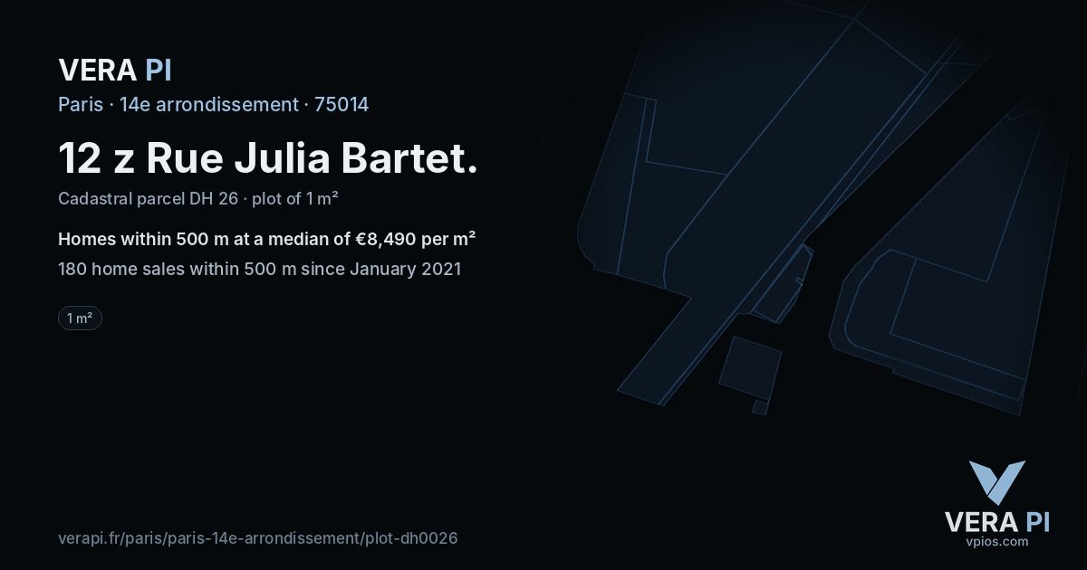 12 z Rue Julia Bartet, 14e arrondissement at night – the plot lit, the parcels around coloured by the prices near them