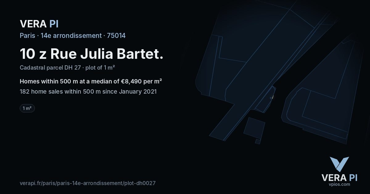 10 z Rue Julia Bartet, 14e arrondissement at night – the plot lit, the parcels around coloured by the prices near them