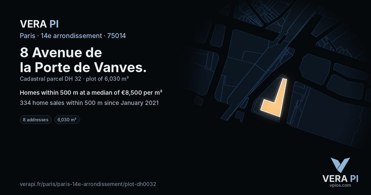 8 Avenue de la Porte de Vanves, 14e arrondissement at night – the plot lit, the parcels around coloured by the prices near them