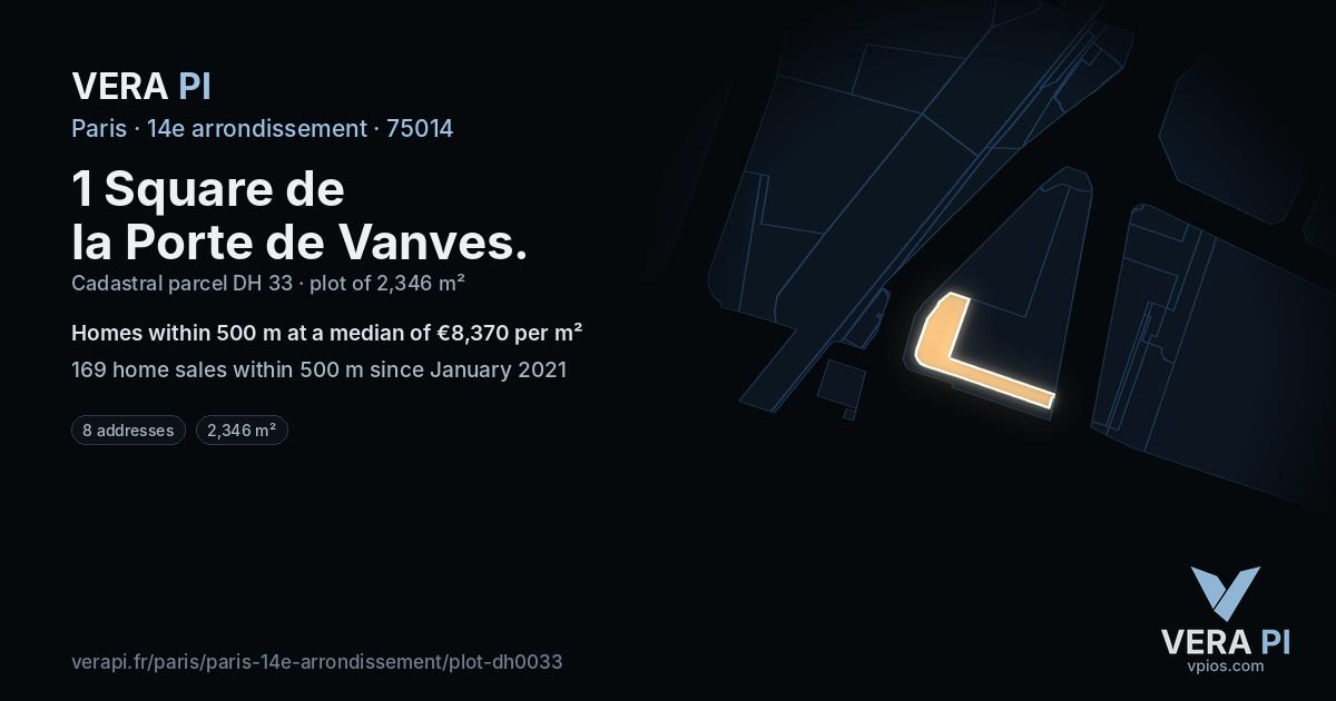 1 Square de la Porte de Vanves, 14e arrondissement at night – the plot lit, the parcels around coloured by the prices near them