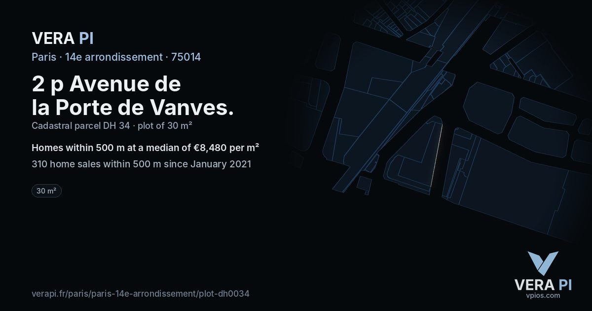 2 p Avenue de la Porte de Vanves, 14e arrondissement at night – the plot lit, the parcels around coloured by the prices near them