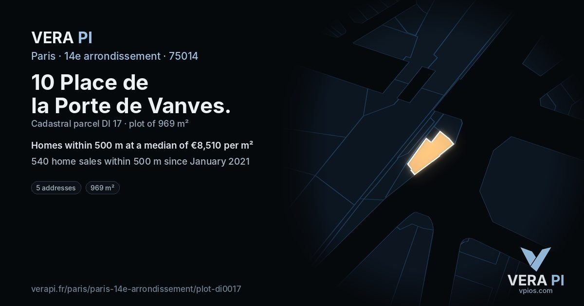 10 Place de la Porte de Vanves, 14e arrondissement at night – the plot lit, the parcels around coloured by the prices near them