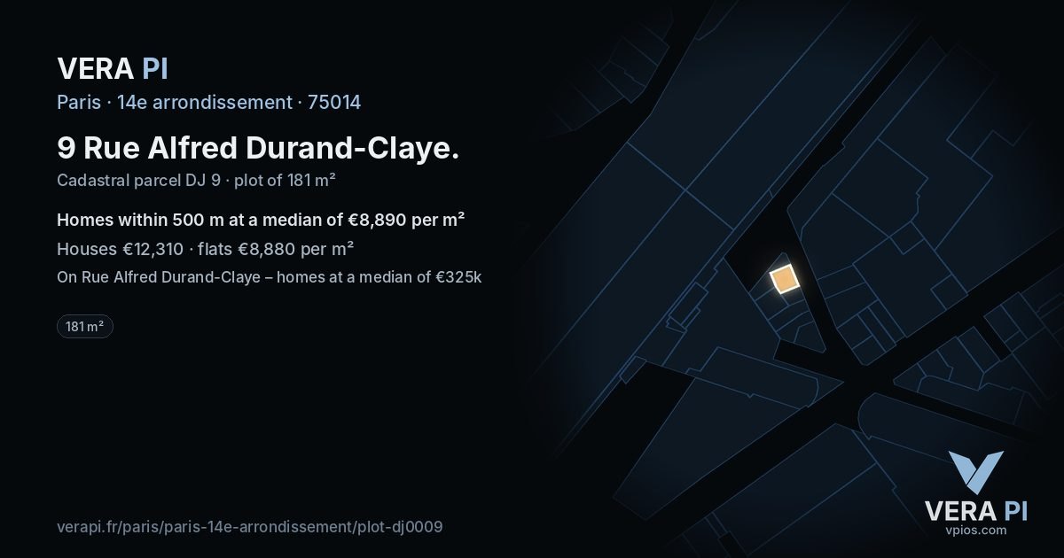 9 Rue Alfred Durand-Claye, 14e arrondissement at night – the plot lit, the parcels around coloured by the prices near them