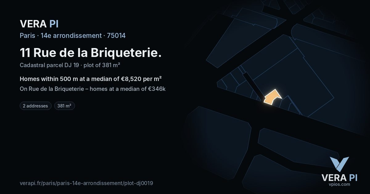 11 Rue de la Briqueterie, 14e arrondissement at night – the plot lit, the parcels around coloured by the prices near them