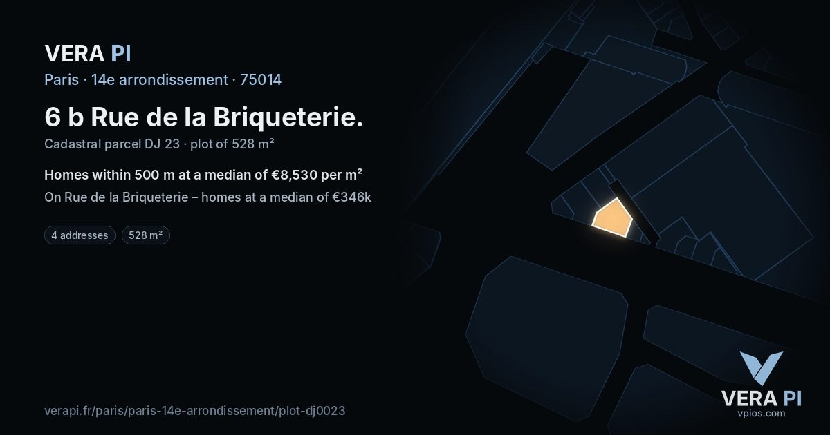 6 b Rue de la Briqueterie, 14e arrondissement at night – the plot lit, the parcels around coloured by the prices near them