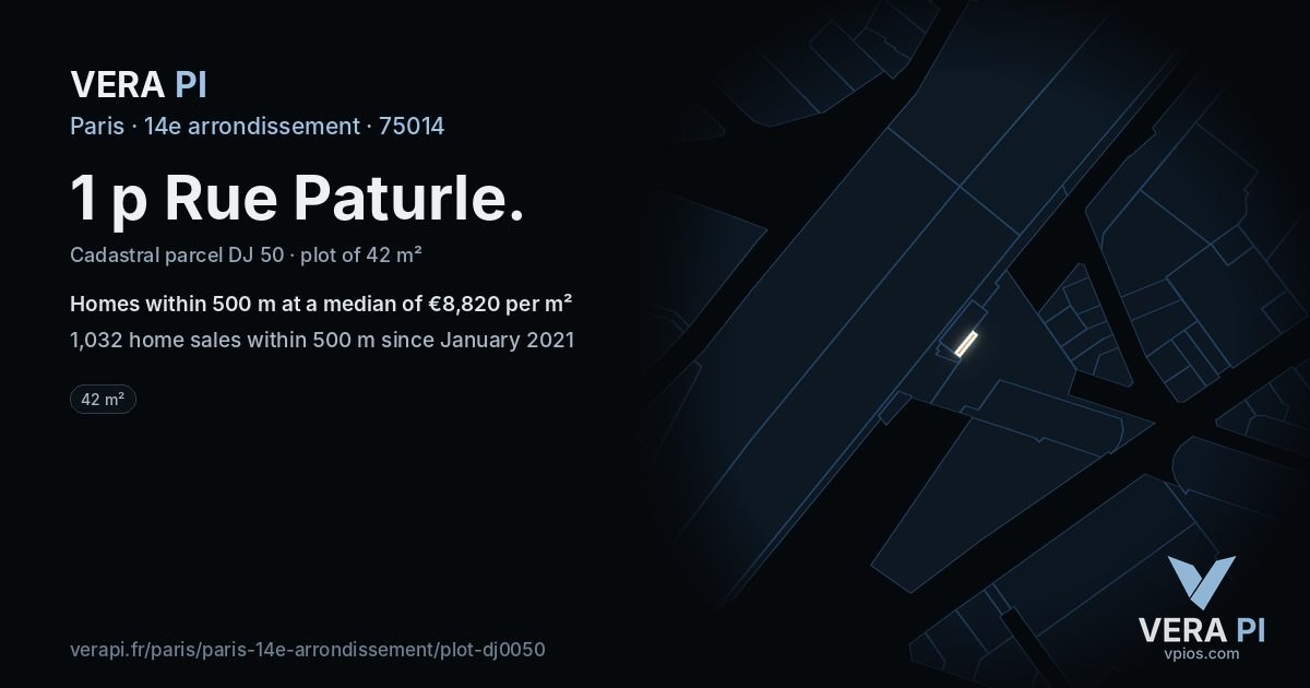 1 p Rue Paturle, 14e arrondissement at night – the plot lit, the parcels around coloured by the prices near them