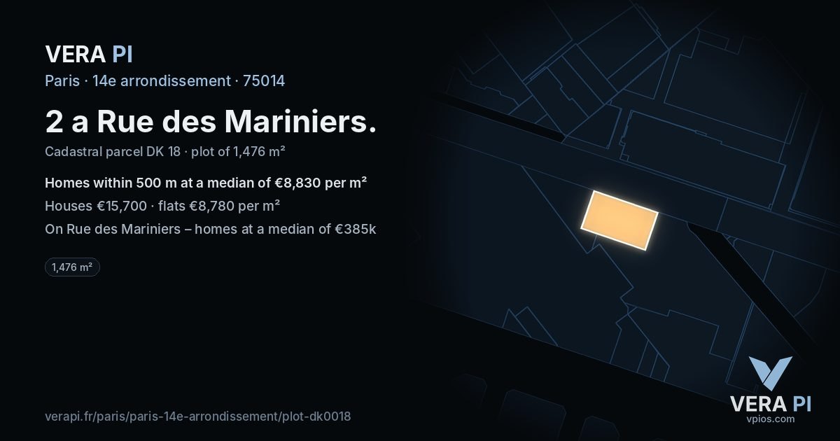 2 a Rue des Mariniers, 14e arrondissement at night – the plot lit, the parcels around coloured by the prices near them