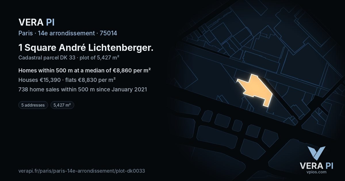 1 Square André Lichtenberger, 14e arrondissement at night – the plot lit, the parcels around coloured by the prices near them