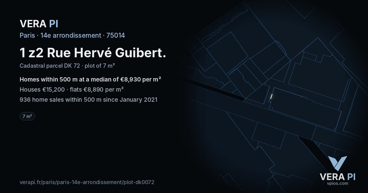 1 z2 Rue Hervé Guibert, 14e arrondissement at night – the plot lit, the parcels around coloured by the prices near them