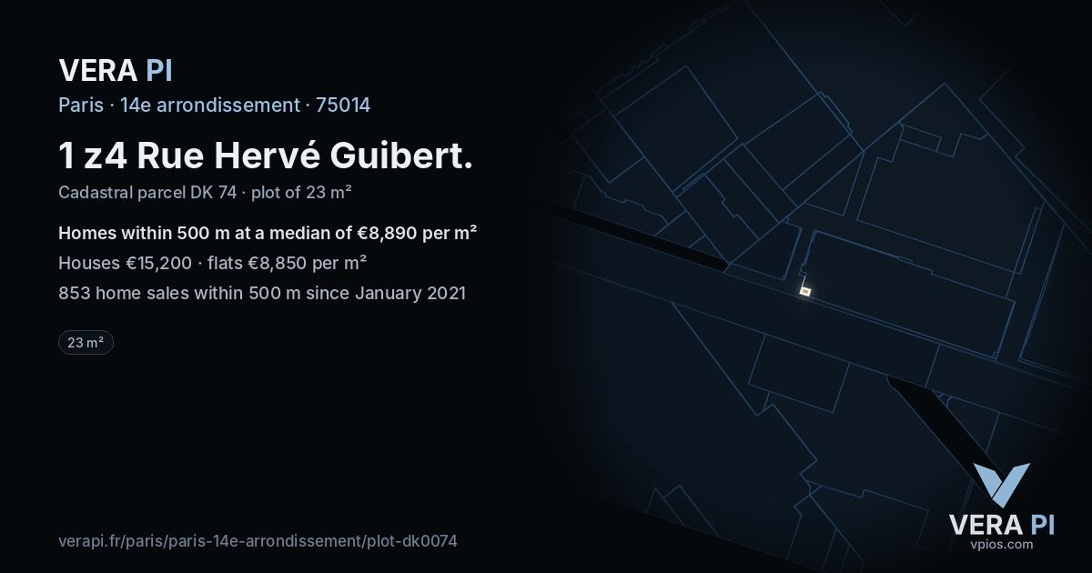 1 z4 Rue Hervé Guibert, 14e arrondissement at night – the plot lit, the parcels around coloured by the prices near them