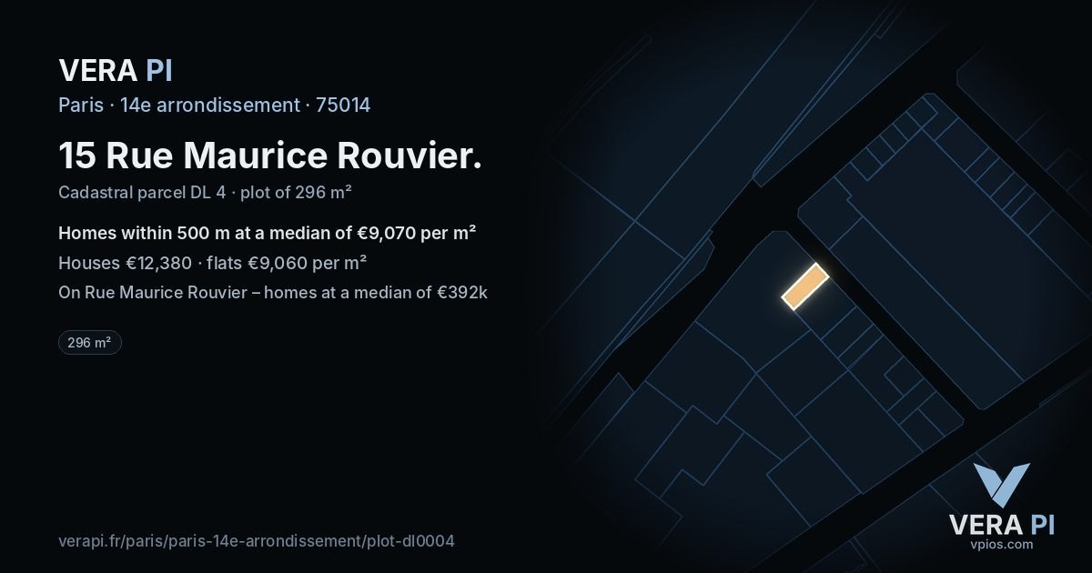 15 Rue Maurice Rouvier, 14e arrondissement at night – the plot lit, the parcels around coloured by the prices near them