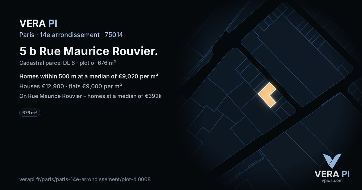 5 b Rue Maurice Rouvier, 14e arrondissement at night – the plot lit, the parcels around coloured by the prices near them