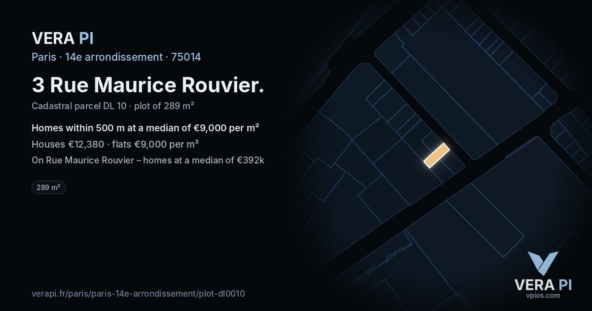 3 Rue Maurice Rouvier, 14e arrondissement at night – the plot lit, the parcels around coloured by the prices near them