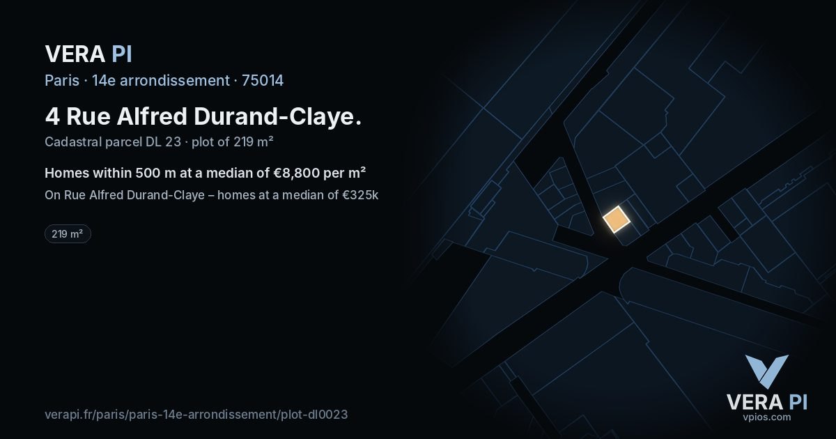 4 Rue Alfred Durand-Claye, 14e arrondissement at night – the plot lit, the parcels around coloured by the prices near them