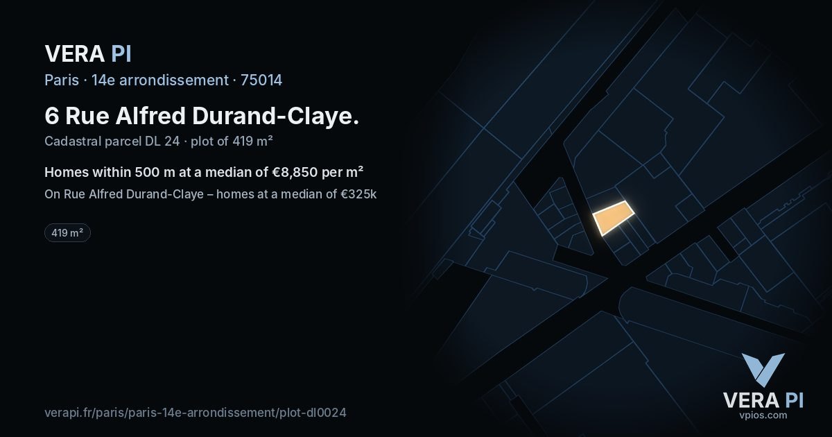 6 Rue Alfred Durand-Claye, 14e arrondissement at night – the plot lit, the parcels around coloured by the prices near them