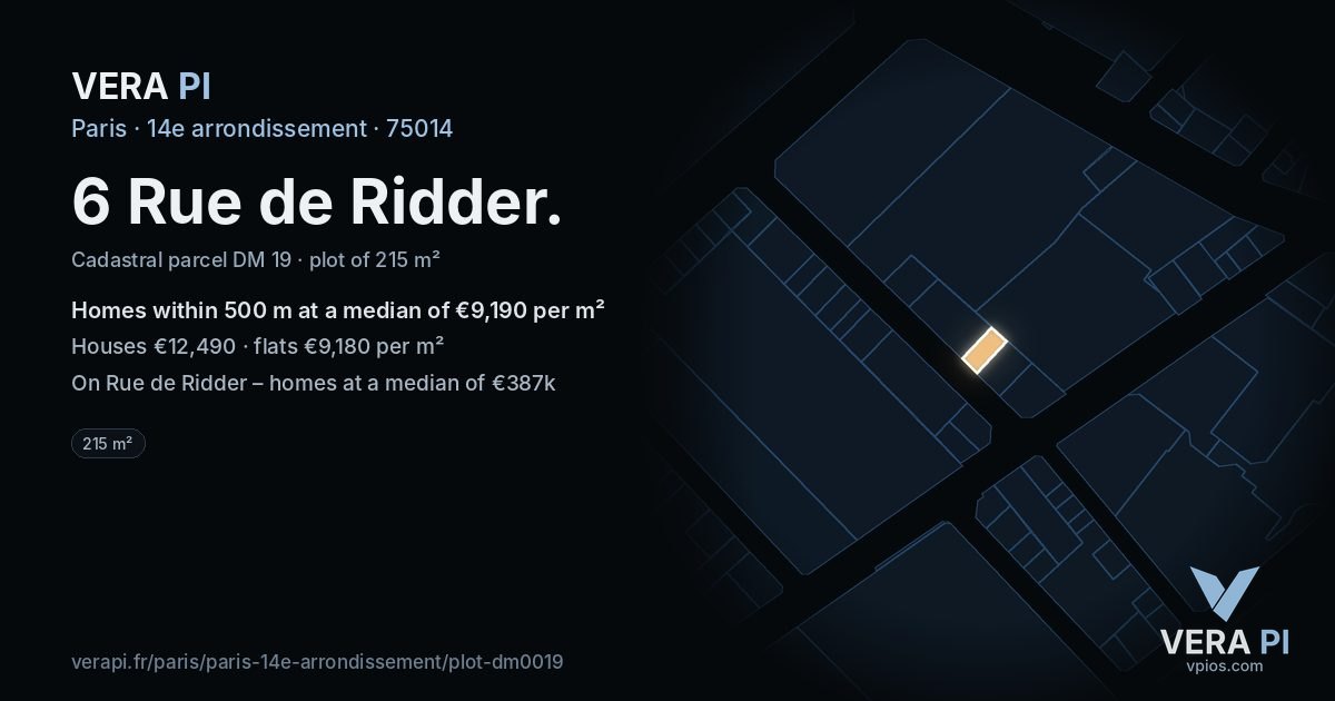 6 Rue de Ridder, 14e arrondissement at night – the plot lit, the parcels around coloured by the prices near them