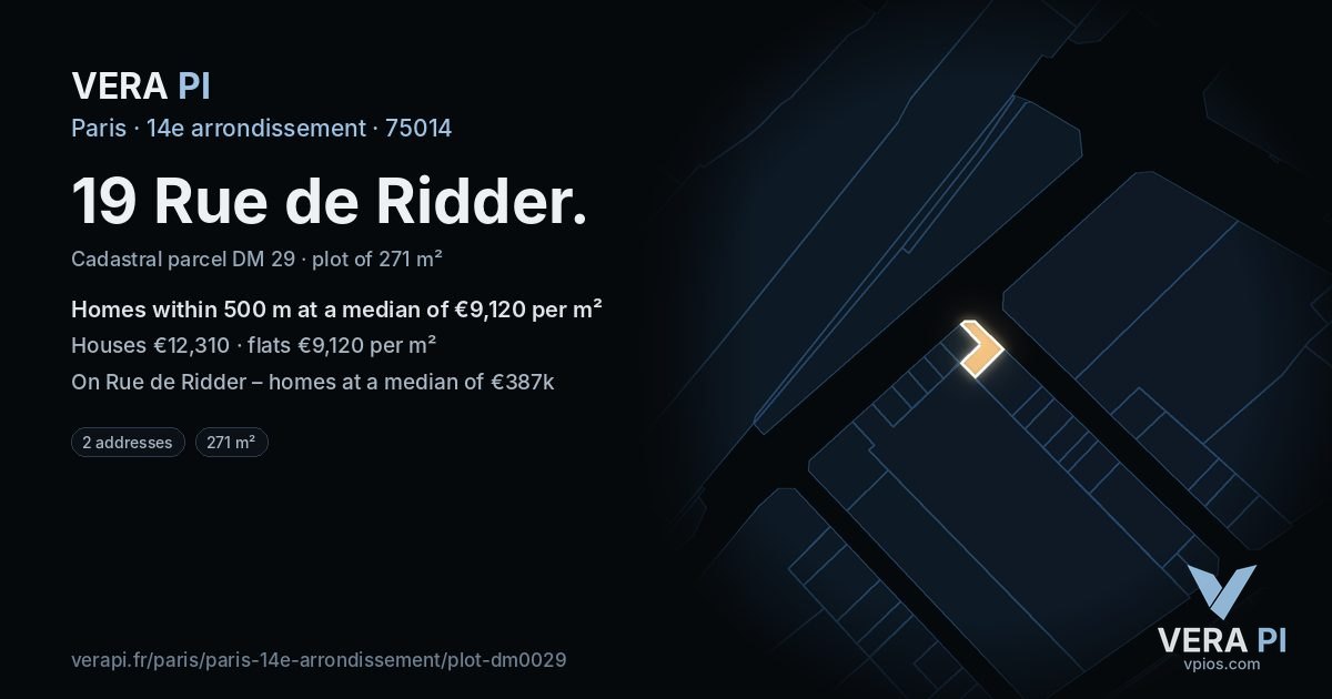 19 Rue de Ridder, 14e arrondissement at night – the plot lit, the parcels around coloured by the prices near them