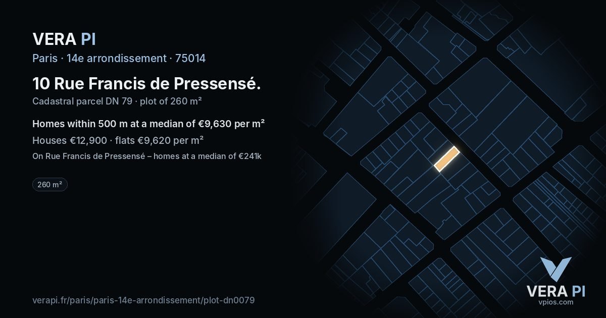 10 Rue Francis de Pressensé, 14e arrondissement at night – the plot lit, the parcels around coloured by the prices near them
