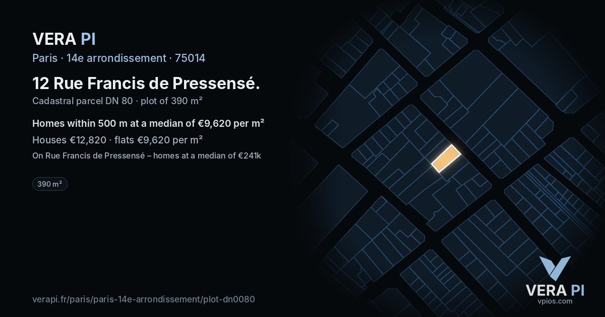12 Rue Francis de Pressensé, 14e arrondissement at night – the plot lit, the parcels around coloured by the prices near them