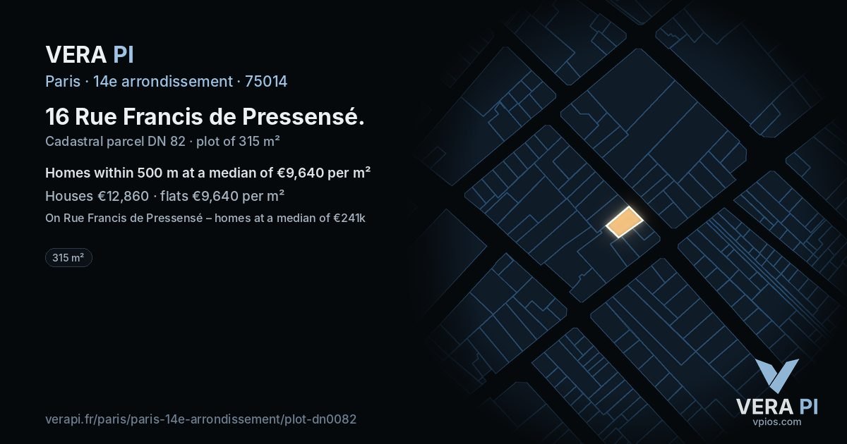 16 Rue Francis de Pressensé, 14e arrondissement at night – the plot lit, the parcels around coloured by the prices near them