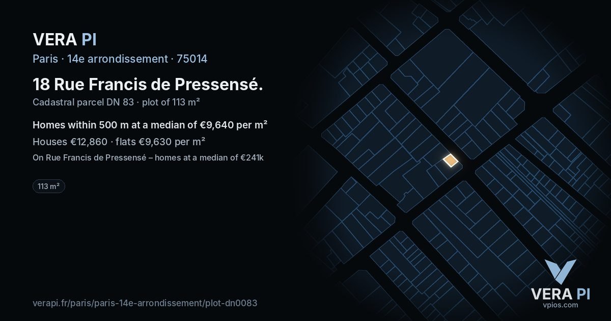 18 Rue Francis de Pressensé, 14e arrondissement at night – the plot lit, the parcels around coloured by the prices near them
