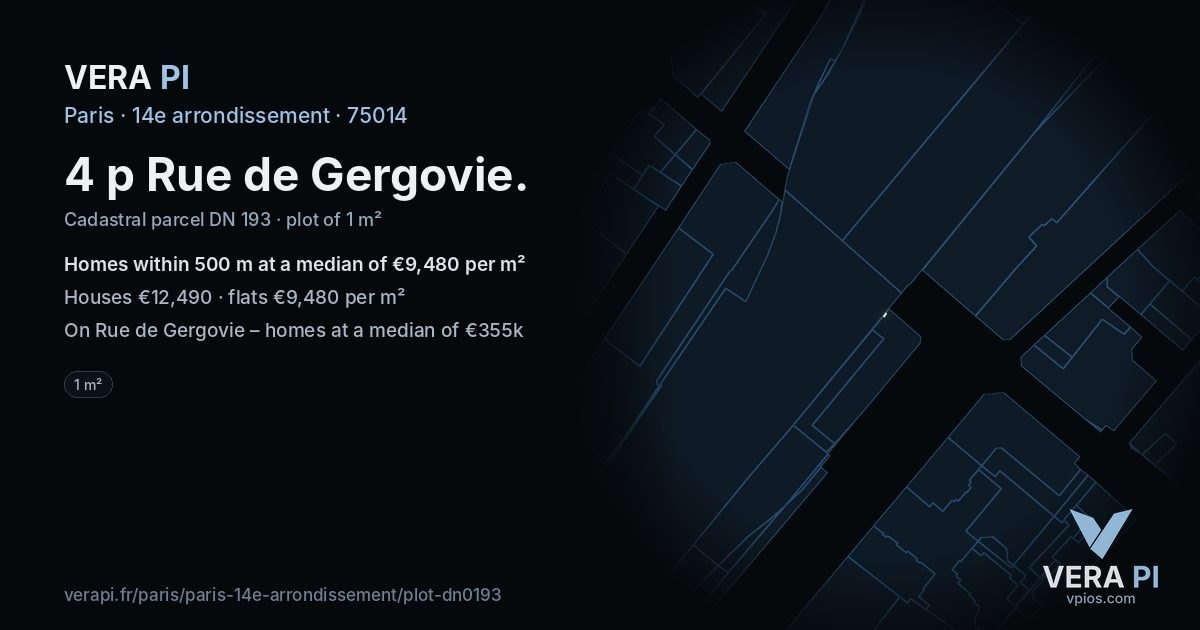 4 p Rue de Gergovie, 14e arrondissement at night – the plot lit, the parcels around coloured by the prices near them