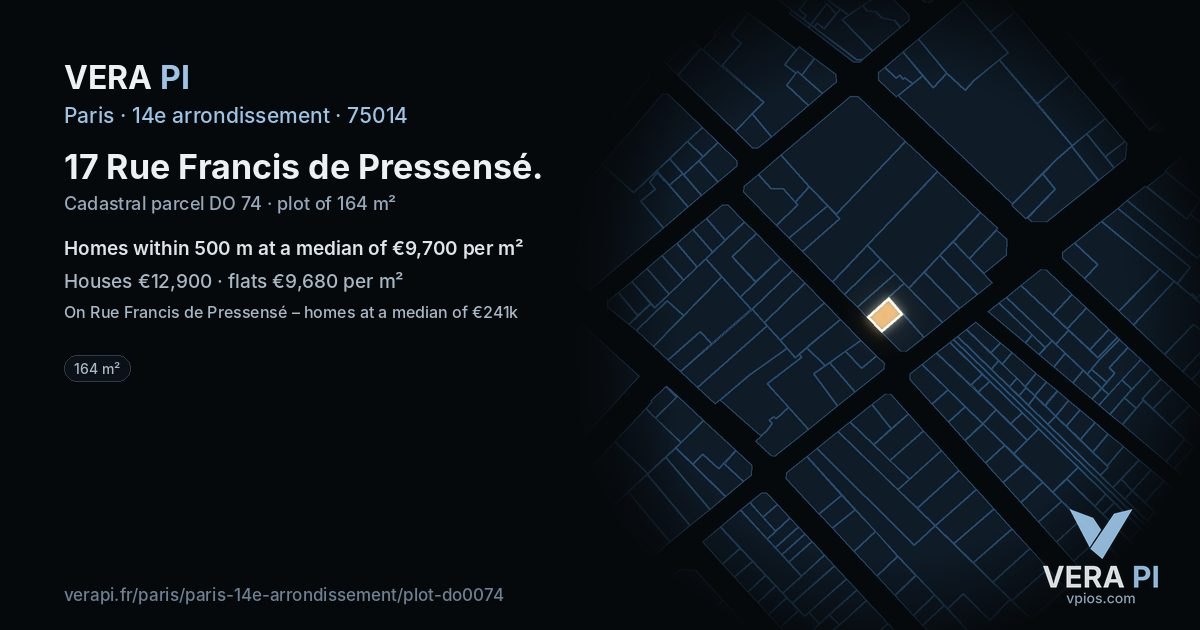 17 Rue Francis de Pressensé, 14e arrondissement at night – the plot lit, the parcels around coloured by the prices near them